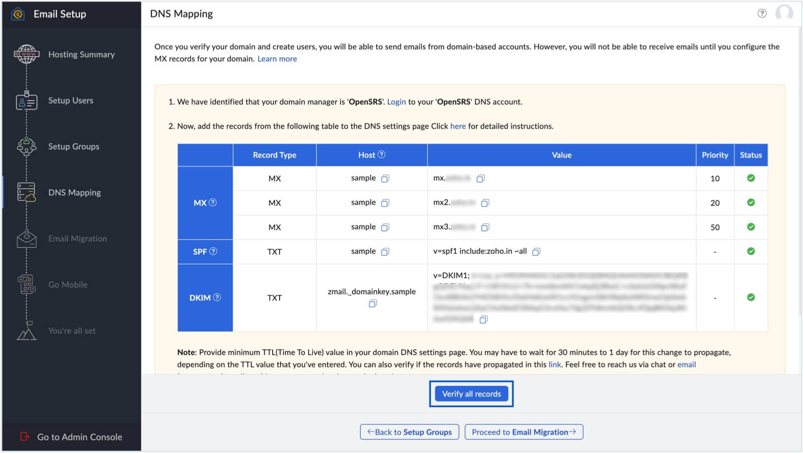 DNS values